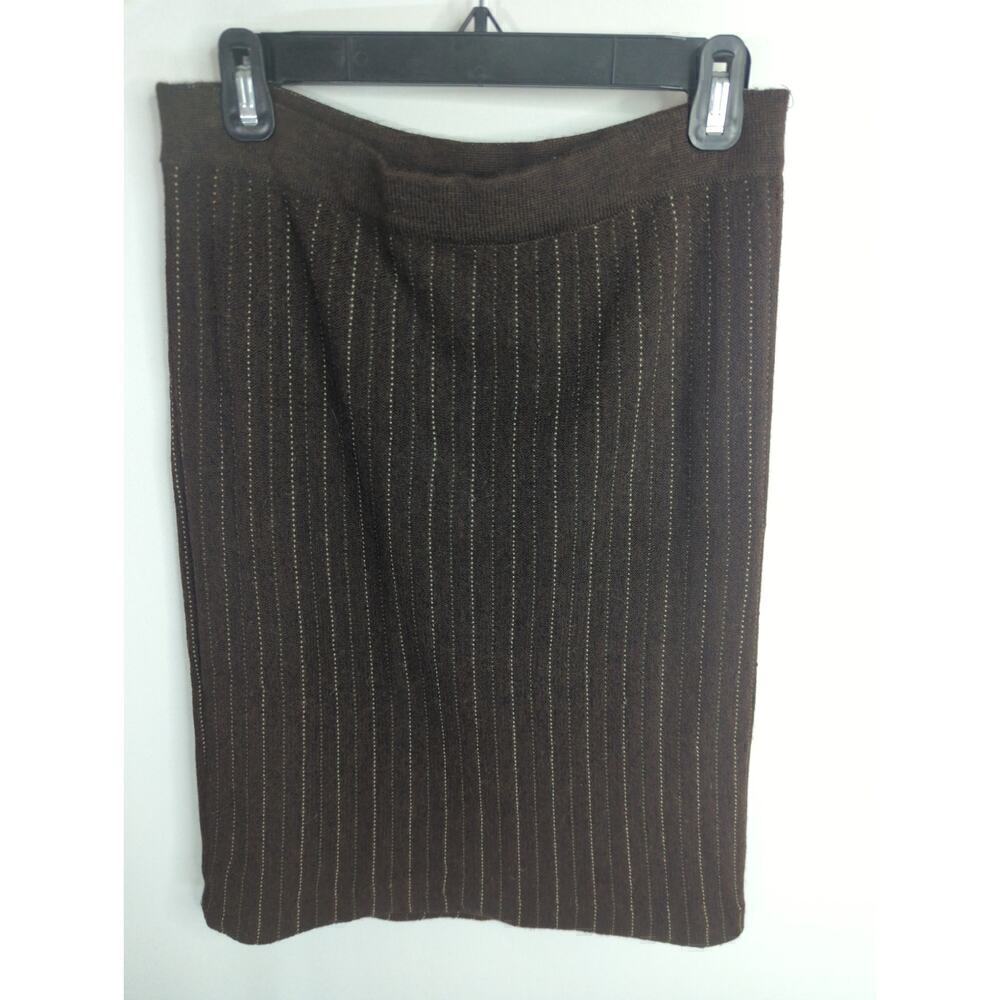Peruvian Connection Womens Pinstripe Alpaca Wool Blend  Pencil Skirt Brown Small